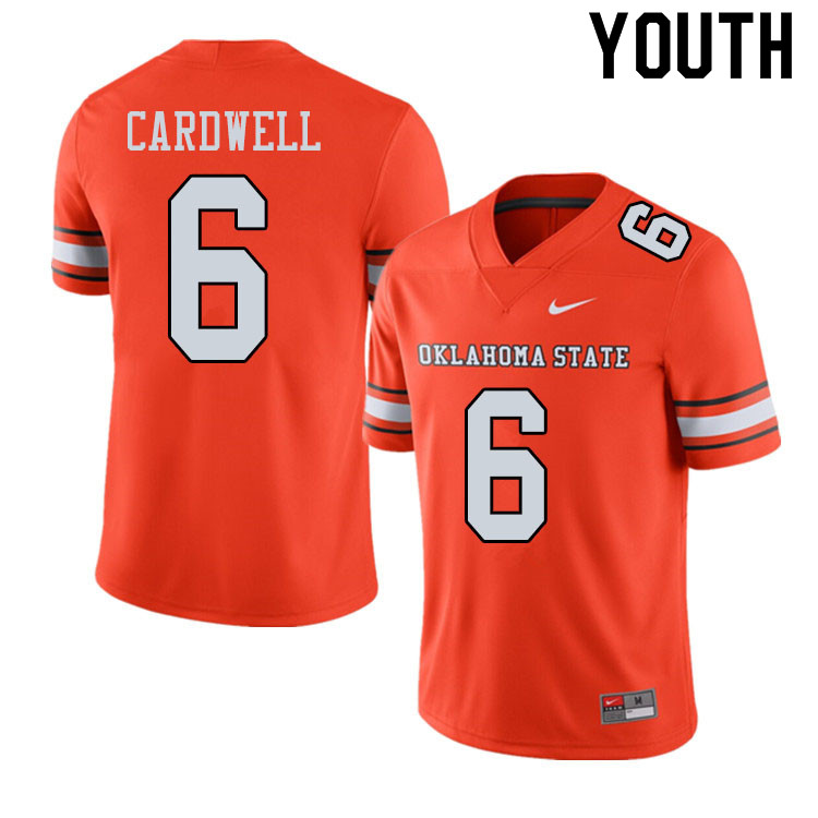 Youth #6 JayVeon Cardwell Oklahoma State Cowboys College Football Jerseys Sale-Alternate Orange - Click Image to Close